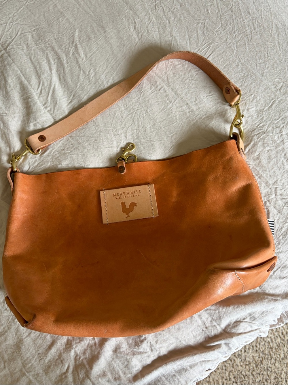 Meanwhile Back on The Farm Leather Hobo Bag in Cognac Brown
